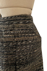 Stunning Fall 2005 Chanel Metallic Silk Mohair Fur Trimmed Tweed Jacket & Pleated Skirt Suit