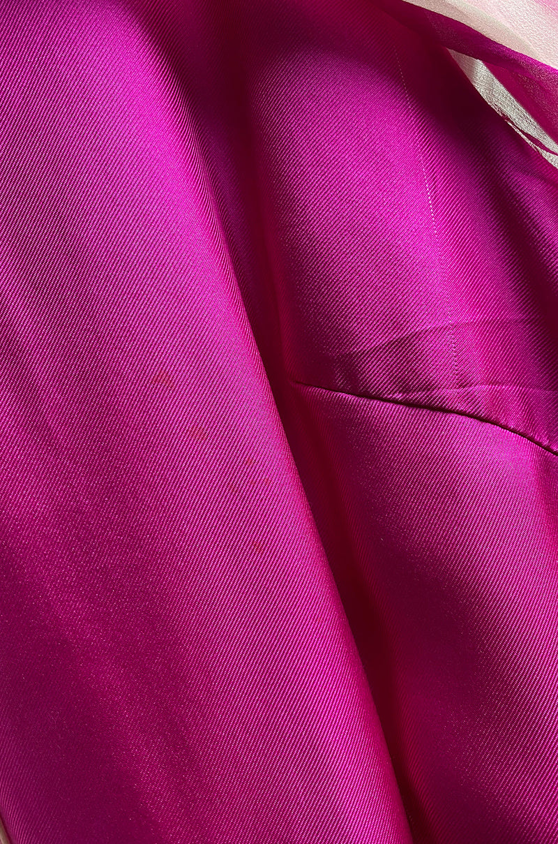 1969 Hanae Mori Chrysanthemum Print Pink Silk Twill & Silk Chiffon Dress