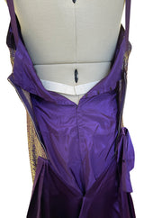 Divine 1955 Maggie Rouff Haute Couture Metallic Gold Silk Brocade Dress w Purple Silk Back Skirt