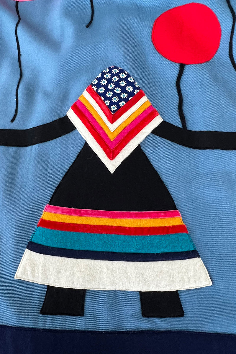 Rare Early 1970s Malcolm Starr by Youssef Rizkallah Felt Folk Art Dress w Quilted Top