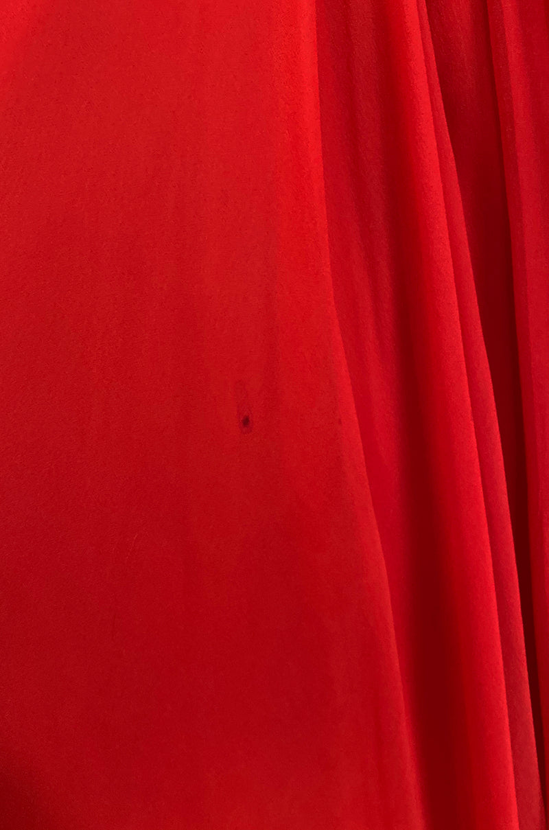 1960s Unlabeled Red Silk Chiffon & Sequin Dress w Matching Cape