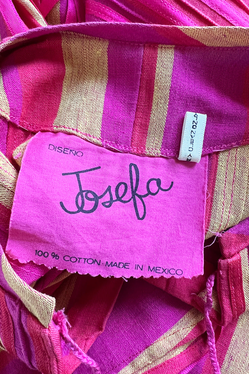 Exceptional 1960s Josefa Mexico Pink Pintuck & Ribbon Cotton Caftan Dress