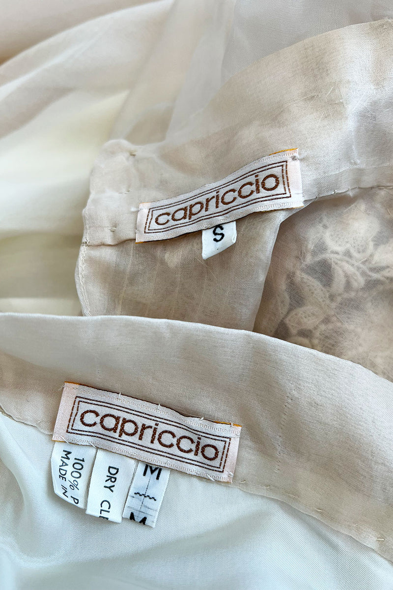Late 1980s Capriccio Victorian Inspired Ecru Ivory Colour Silk Organza Dress Set