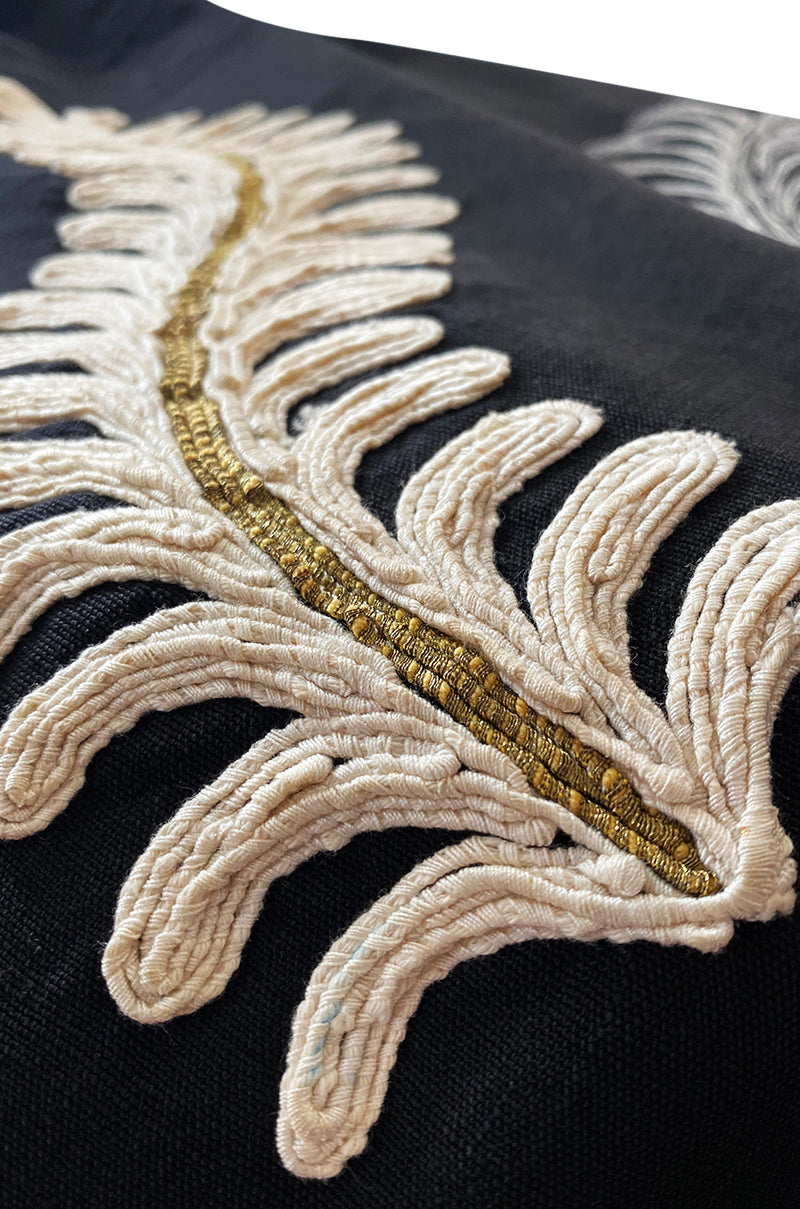 1950s Heavy Cotton / Canvas Strapless Dress  w Hand Applied Cord Applique