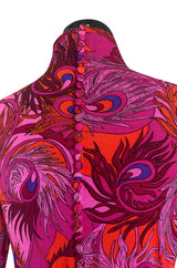 1972 La Mendola Silk Jersey Dress w Skirt Chiffon Skirt in the 'Paridiso' Peacock Feather Print