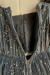 Rare 1961 Norman Hartnell Couture Black Silk Taffeta Dress w Crystal Detailing