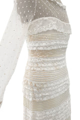 Prettiest 2012 Valentino Tiered Ivory Lace Net Dress w Tiny Sequin & Bead Detailing