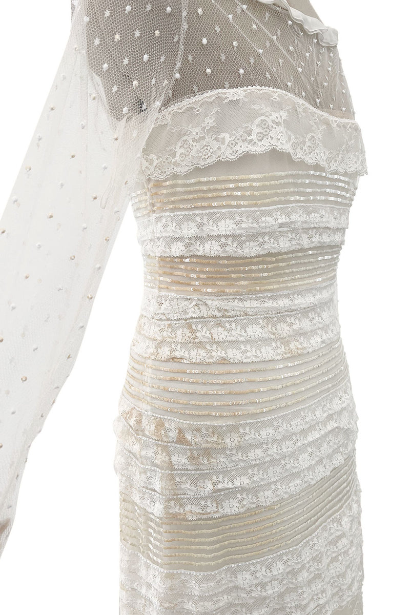 Prettiest 2012 Valentino Tiered Ivory Lace Net Dress w Tiny Sequin & Bead Detailing
