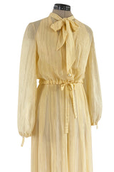 Spring 1976 Christian Dior by Marc Bohan Couture Metallic Gold Striped Silk Chiffon Dress & Jacket