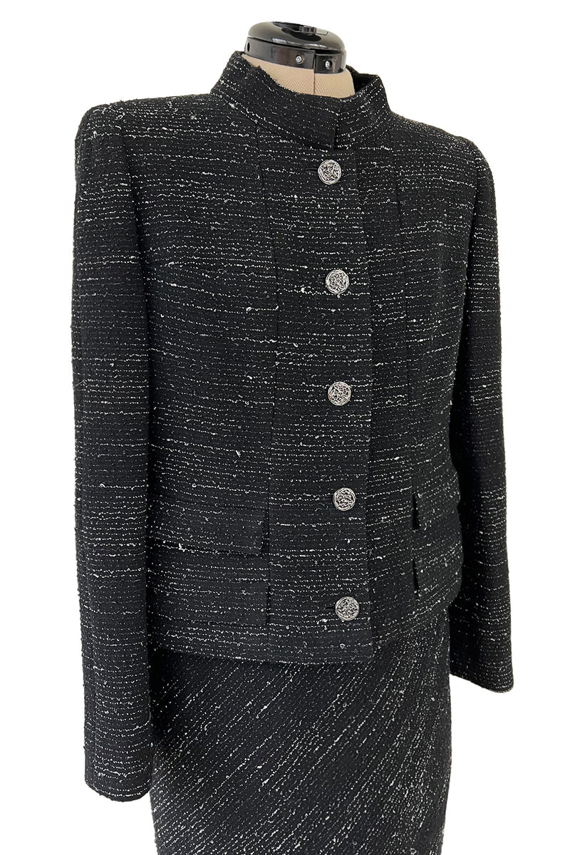 Chic Fall 2004 Chanel by Karl Lagerfeld Haute Couture Black & White Boucle Runway Dress & Jacket