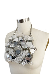 c.1967 Paco Rabanne Couture Mirrored Triangle, Metal, Rhinestone & Beaded Mini Dress w Matching Bag