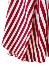 Spectacular 1930s Unlabeled Red & White Striped Cotton Strapless Sweetheart Dress