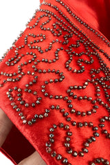 Gorgeous 1930s Coral Red Bias Cut Dress w Back Cut Outs & Matching Beaded Jacket