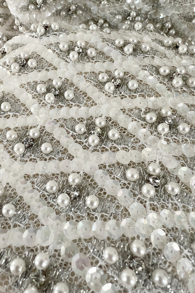Fabulous 1960s Madeleine de Rauch Haute Couture Pearl White Sequin & Rhinestone Dress