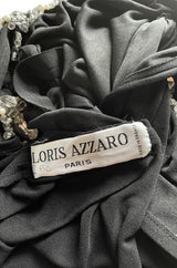 Incredible 1970s Loris Azzaro Black Silk Jersey Dress w Huge Attached Jewel Collar & Jewelled Belt