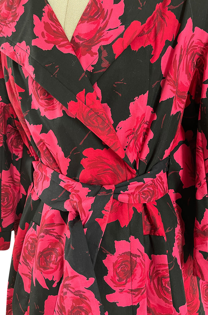 Documented 1962 Marc Bohan for Christian Dior Rose Printed Coated Cotton Raincoat