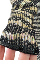 Iconic Late 1970s Halston Rare Iridescent Gold & Black Sequin Tiger Print Dress