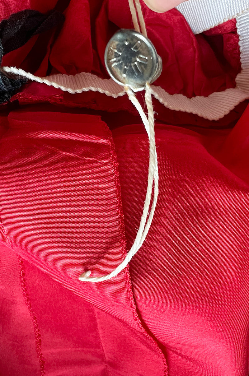 1980s Unlabeled Nina Ricci by Girard Pipard Haute Couture Red Silk & Net Leaf or Petal Dress