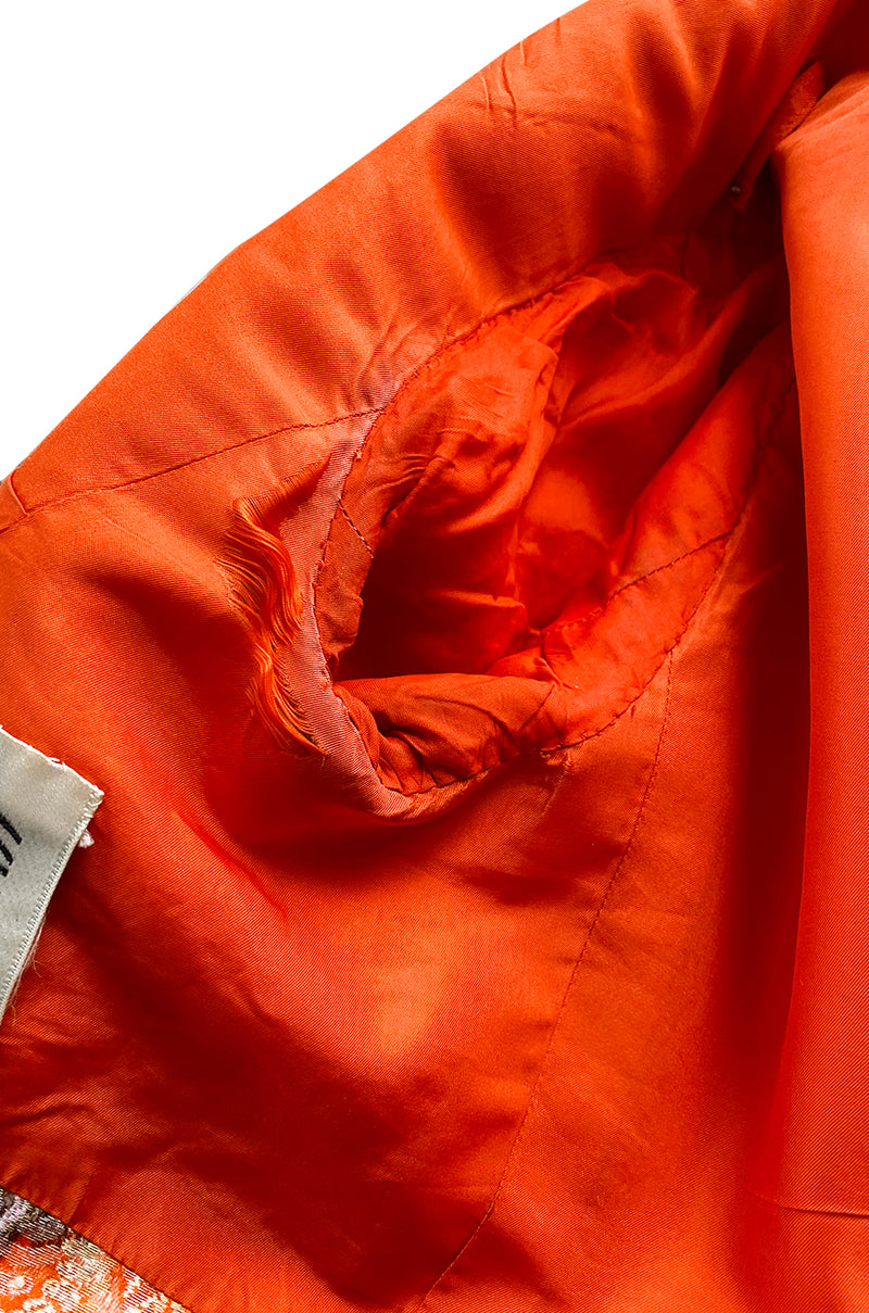 Unusual 1960s Bill Blass Open Panel Gold & Coral Metallic Coat