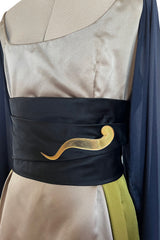 Fall 1994 Guy Laroche Haute Couture Runway Wide Sleeve Dress w Cumberbund & Back Skirt Panel