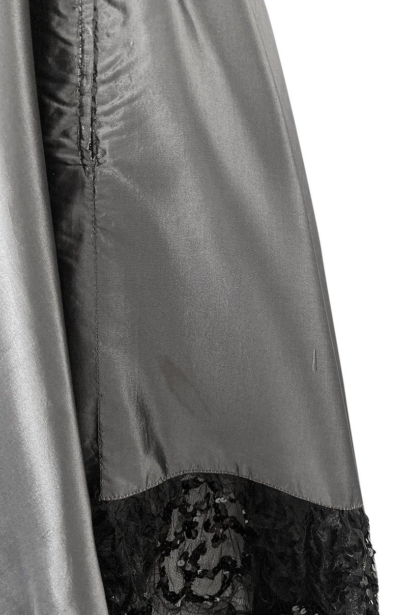 Fall 1981 Yves Saint Laurent Silver Silk Dress w Lace Netting & Sequin Detailing