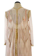 Prettiest 1977 Bill Gibb Couture Embroidered Gold Thread Net Dress w Long Jacket