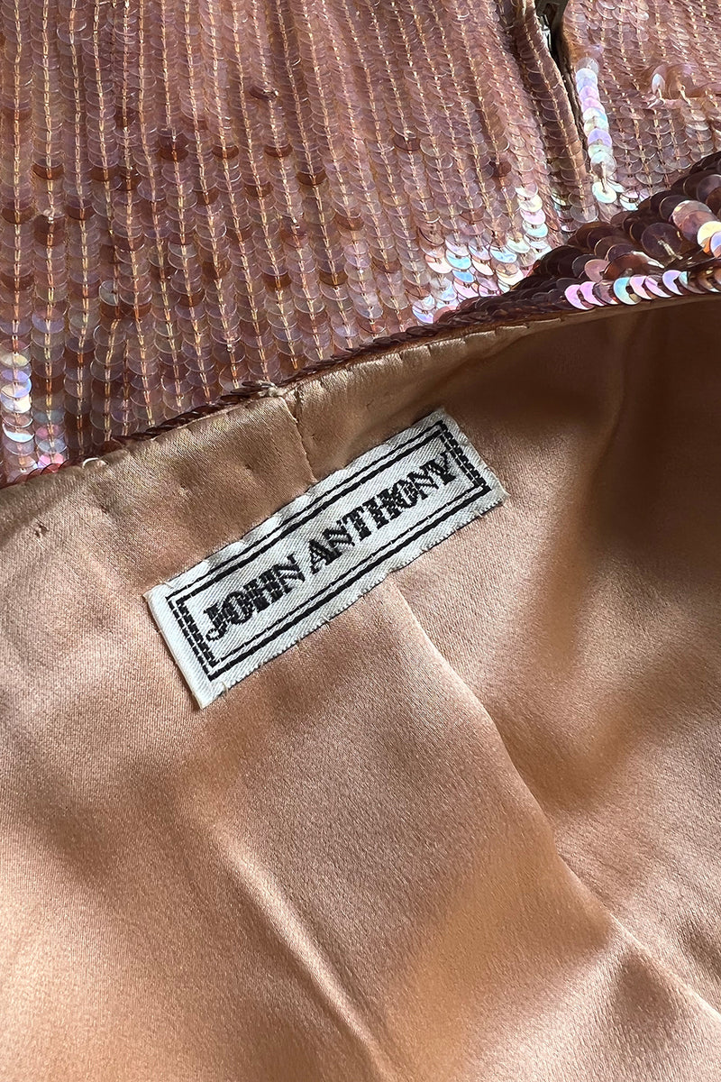 Fabulous 1980s John Anthony Couture Pink & Bronze Fully Sequinned Strapless Dress & Matching Jacket