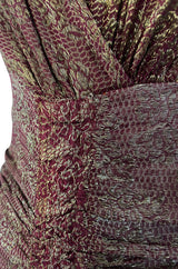 Late 1920s Unlabeled Gold Metallic Lame Thread Mixed w Deep Burgundy Silk Deep Plunge Dress