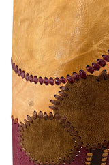Extraordinary 1960s Char Hand Made Leather & Suede Wrap Scenic Patchwork Skirt