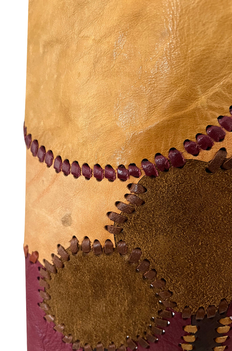 Extraordinary 1960s Char Hand Made Leather & Suede Wrap Scenic Patchwork Skirt