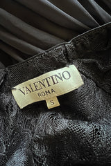 Gorgeous 2000s Valentino Roma Sheer Black Chiffon & Banded Lace Bodice Dress