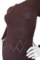 1970s Brown Knit Bill Blass Maxi Dress