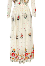 Exceptional 1960s Hand Sequinned Indian Silk Gauze Dress w Matching Veil or Shaw
