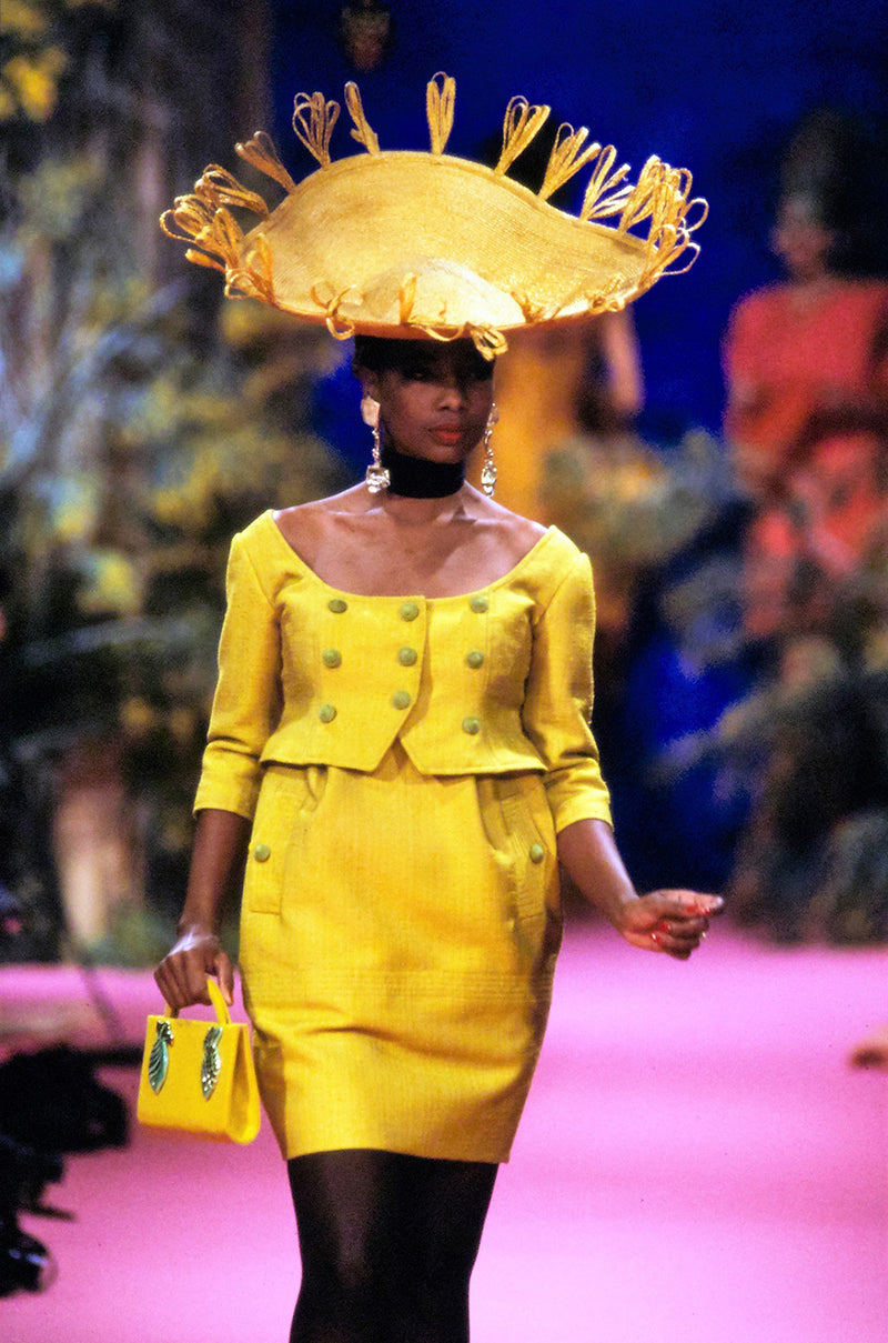 Spring 1988 Christian Lacroix Luxe Label Demi-Couture Lime Green Puff Silk Dress W Changeable Panel