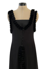 Gorgeous Fall 2003 Chanel by Karl Lagerfeld Black Silk Chiffon Dress Set w Fur Trim