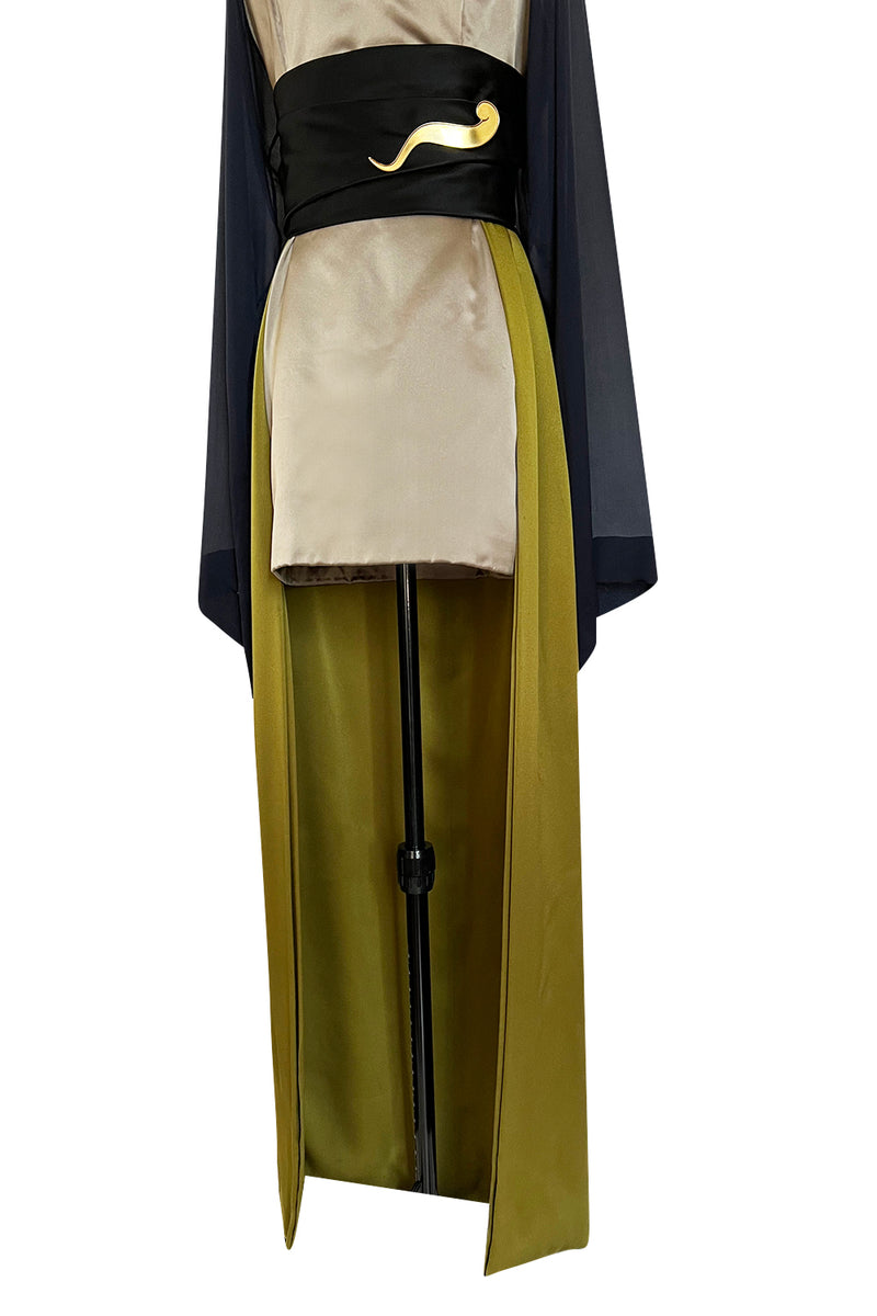 Fall 1994 Guy Laroche Haute Couture Runway Wide Sleeve Dress w Cumberbund & Back Skirt Panel
