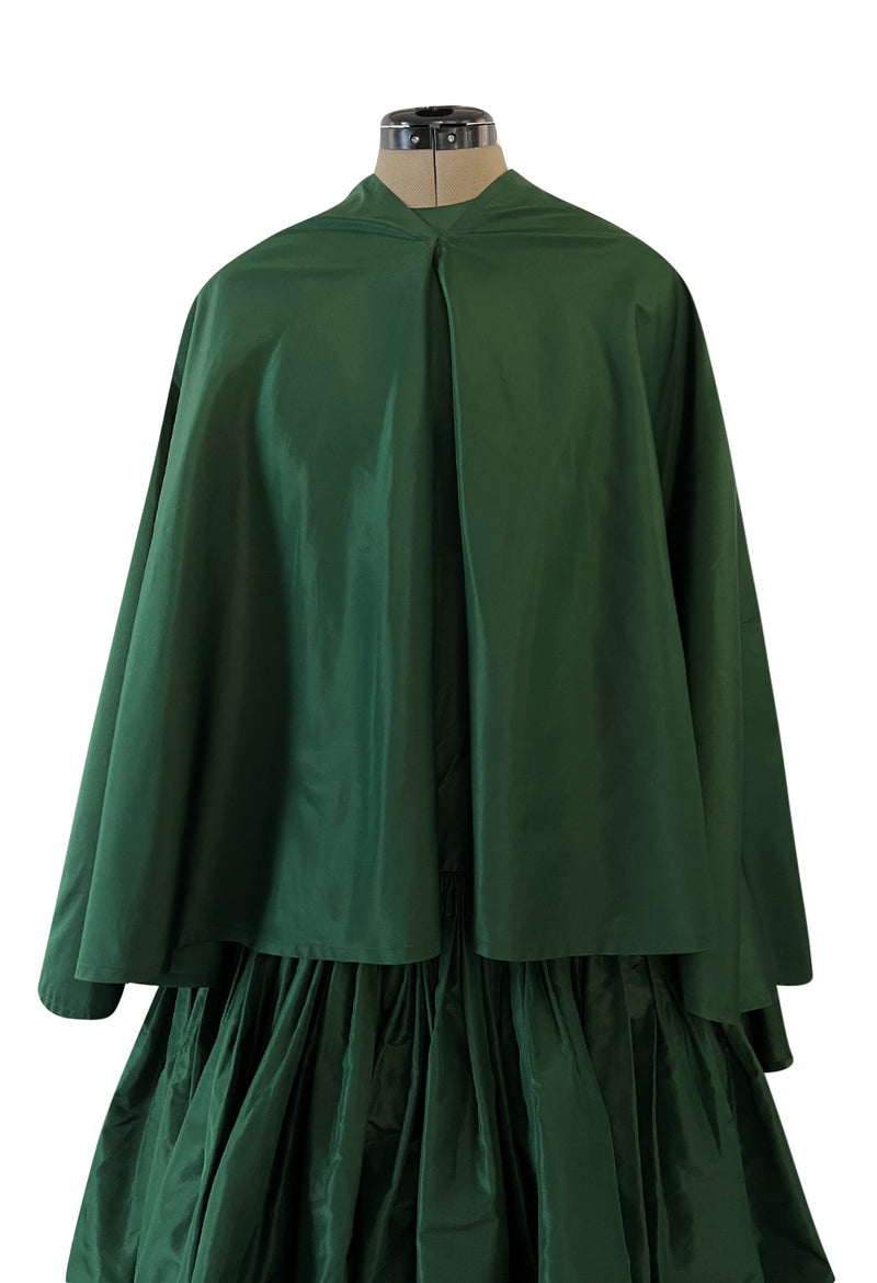 Rare 1977 Madame Gres Haute Couture Dress & Cape in a Deep Green Silk ...