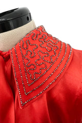 Gorgeous 1930s Coral Red Bias Cut Dress w Back Cut Outs & Matching Beaded Jacket