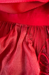 1980s Unlabeled Nina Ricci by Girard Pipard Haute Couture Red Silk & Net Leaf or Petal Dress
