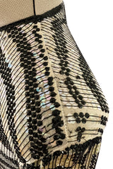 Iconic Late 1970s Halston Rare Iridescent Gold & Black Sequin Tiger Print Dress