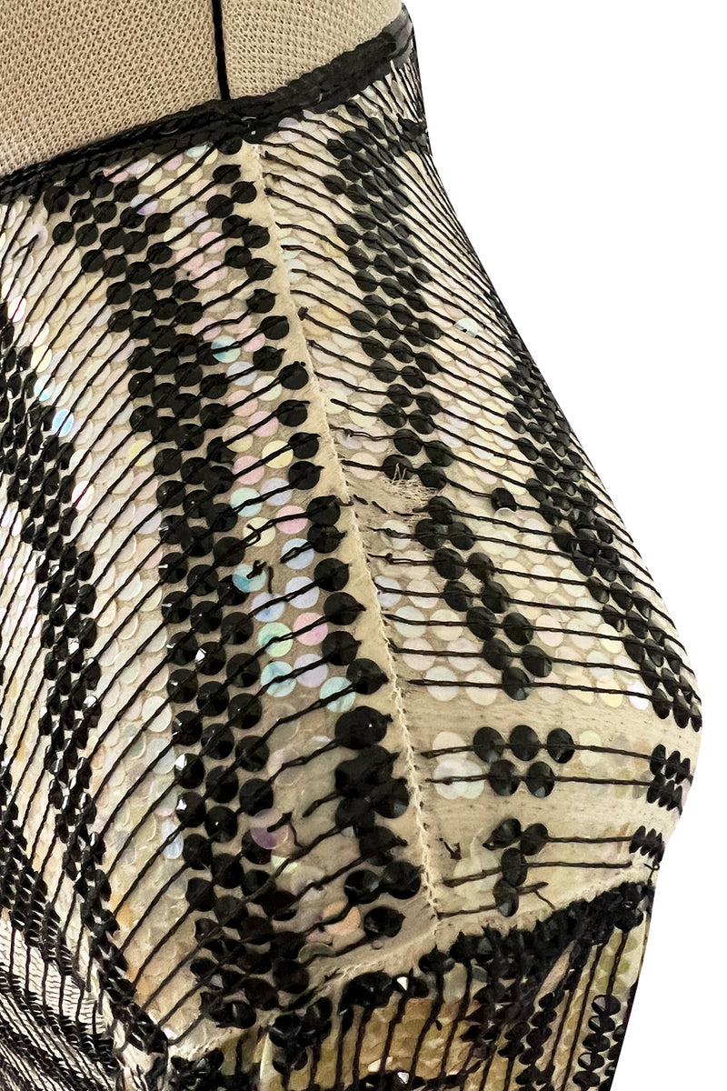 Iconic Late 1970s Halston Rare Iridescent Gold & Black Sequin Tiger Print Dress