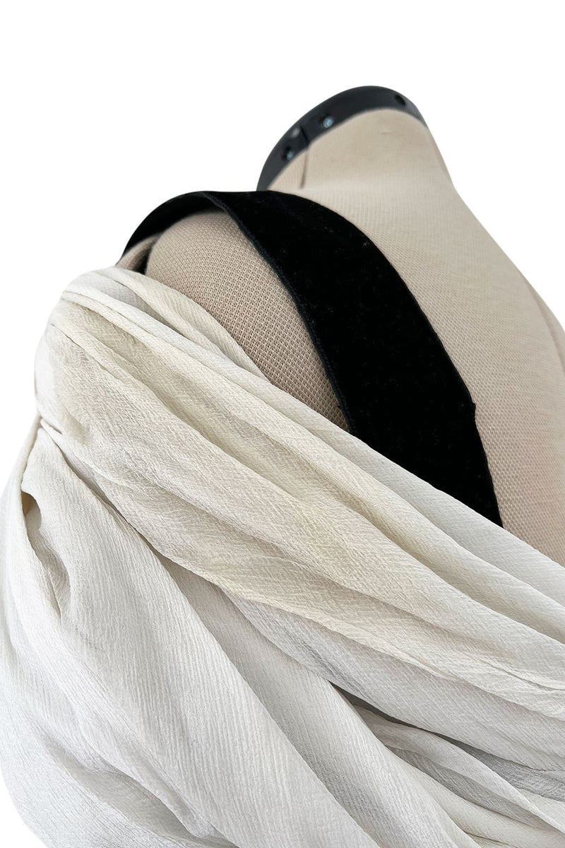 Stunning Spring 1986 Jacqueline de Ribes Black & Ivory Bias Cut Silk Chiffon Dress