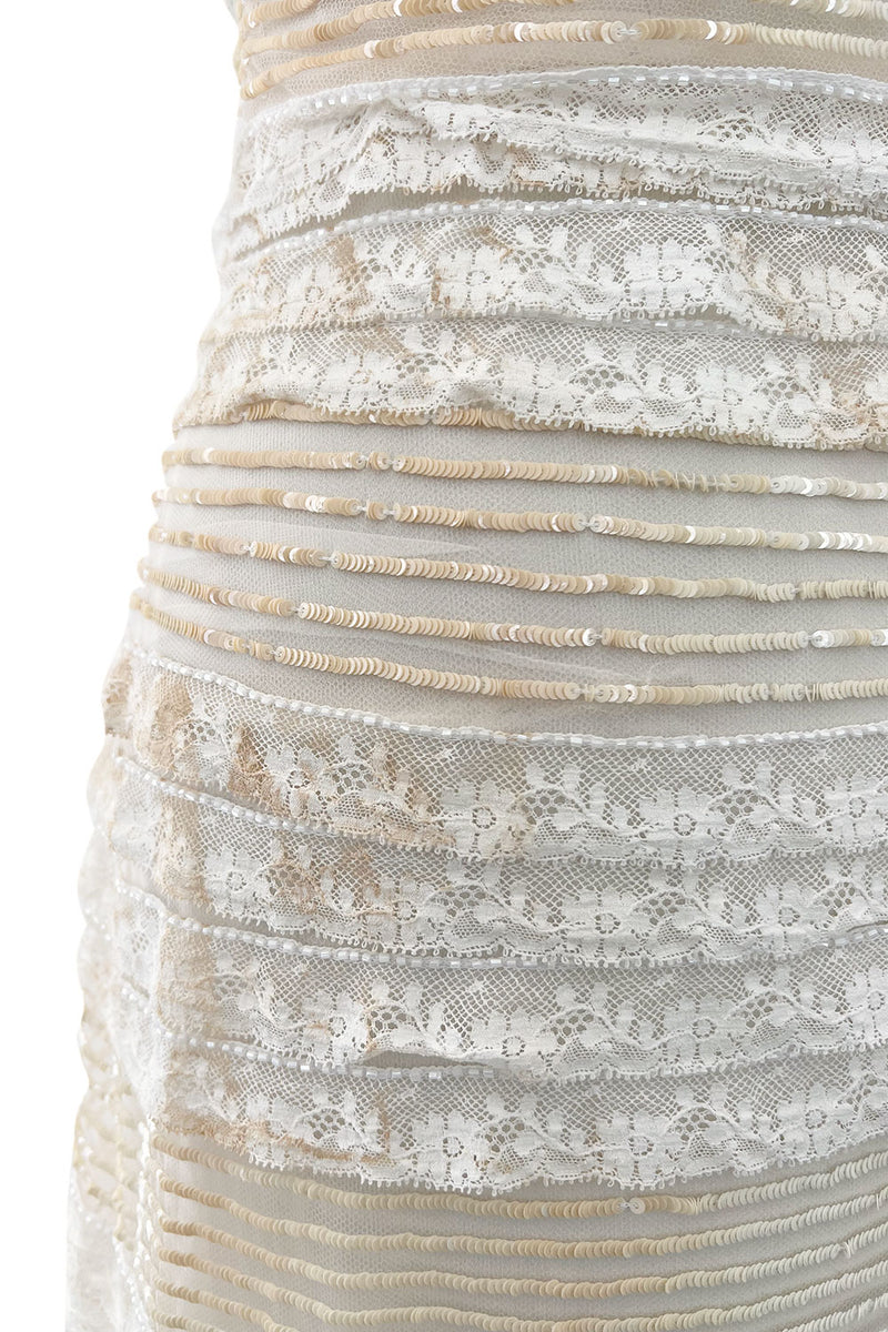 Prettiest 2012 Valentino Tiered Ivory Lace Net Dress w Tiny Sequin & Bead Detailing
