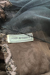Extraordinary 1990s John Anthony Couture Deep Bronze Lace & Black Silk Netting Full Skirted Dress
