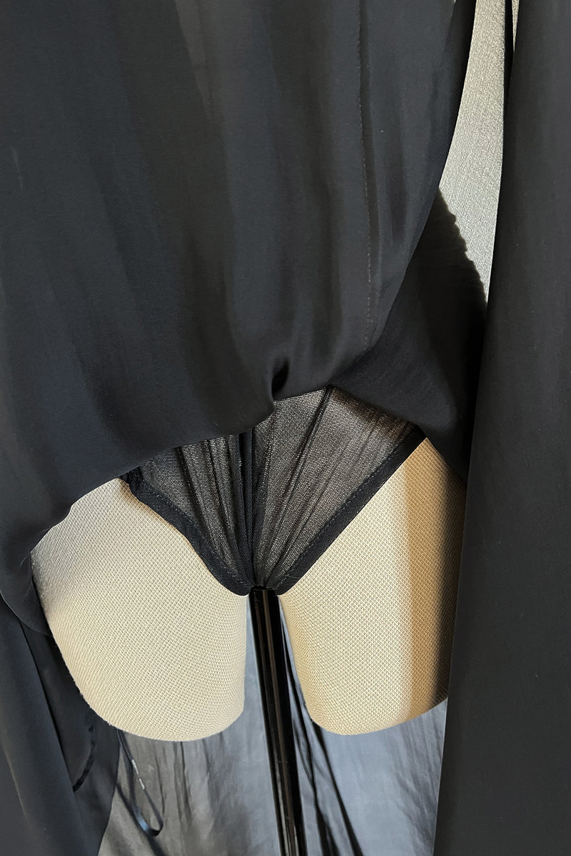 Incredible 2006-2007 Roberto Cavalli Black Silk Extreme Plunge Dress w Trained Silk Chiffon Skirts