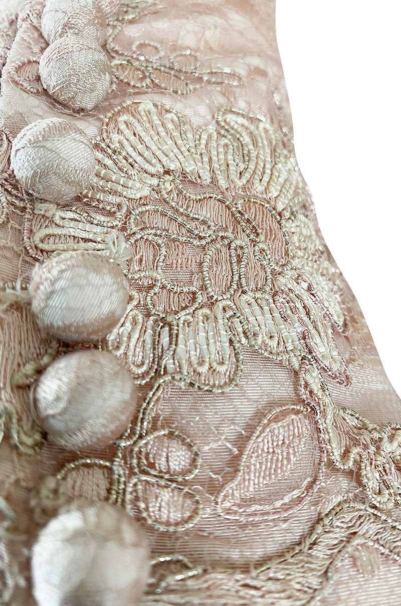 Fall 1994 Nina Ricci Haute Couture Metallic Cord Detailed Lace & Pink Silk Dress