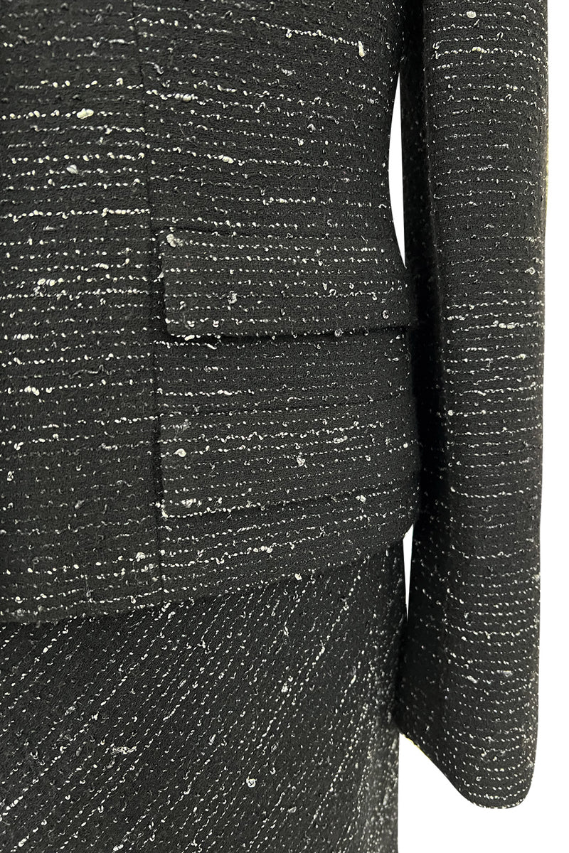 Chic Fall 2004 Chanel by Karl Lagerfeld Haute Couture Black & White Boucle Runway Dress & Jacket