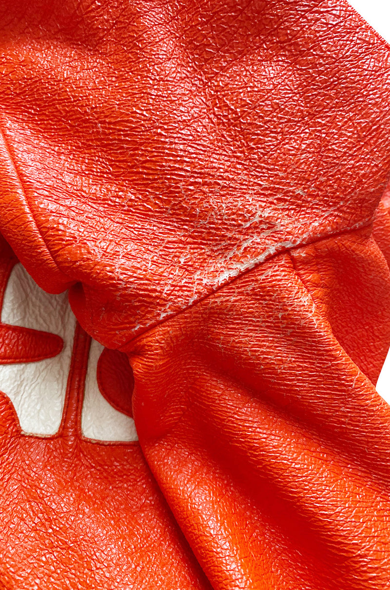 Iconic 1960s Andres Courreges Vivid Orange  & White Vinyl Coat or Dress w Original Belt