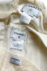 Cruise 2004 Chanel by Karl Lagerfeld Three Piece Ivory Silk Boucle Suit w Silk Chiffon Edging