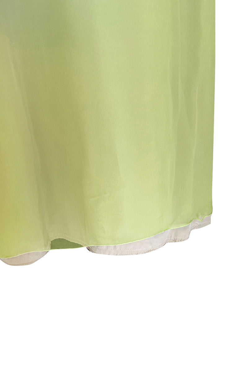 Stunning Unlabelled Vintage Soft Lime Silk Chiffon Regency Inspired Dress & Coat Set